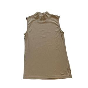 Rachel Zoe Tan/Beige/Neutral Sleeveless Mock Neck Ribbed Top, Soft, Pima, S
